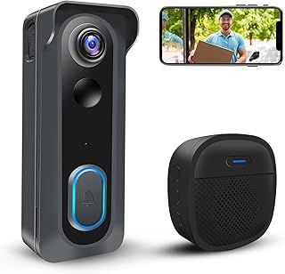 Wireless Video Doorbell Camera with Chime, Smart WiFi Door Bells with Voice Changer, PIR Motion Detection,1080P HD, Night Vision, Two-Way Audio, Battery Powered, 2.4G WiFi, IP66, Works with Alexa