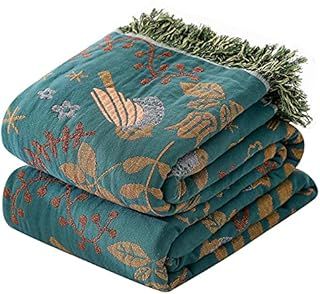 Double-sided Sofa Throws with Tassels large 2 or 3 seater,Decorative Knitted bedspread,Jacquard Woven Bohemian Cotton Bed Throw,Green/White 200×230CM(80×90In)……
