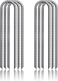G&B Ground Rebar Stakes Garden Staples Tent Nails Galvanized Steel U Pegs Gardening Anchors, Heavy Duty Landscape Pins for Camping Tents Trampoline Canopies Sheds Ports Swing Sets (6)