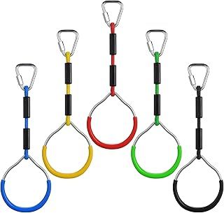 PELLOR 5 PCS Kids Gymnastic Rings, Multifunctional Gym Rings, Backyard Playground Play Sets for Obstacle Ring, Monkey Ring, Climbing Ring Training