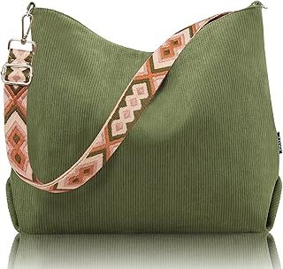 Prite Corduroy Tote Bag for Women with Zipper, Large Capacity Shoulder Bags with Adjustable Strap and Pockets Waterproof Handbag for Work School Shopping Travel College