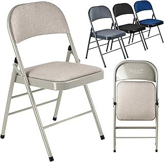 Folding Chairs with Padded Fabric Seats, Metal Frame, Foldable Chair Home Office Dinning, Multi-Purpose Indoor & Outdoor (Camel Cream, 1 X Chair)
