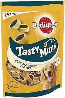 Pedigree Tasty Minis 8 x 140 g Bags, Dog Training Treats, Cheesy Nibbles with Cheese and Beef Flavouring