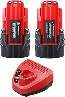 2PCS 12V 3500mAh M12 Replacement Battery and Charger Kit for Milwaukee M12 XC Cordless Tools, Lithium-ion Battery Compatible with 48-11-2401 48-11-2402 48-11-2411 48-11-2420 48-11-2460