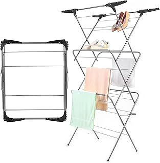 Rainberg 3 Tier Clothes Airer Drying Indoor and Outdoor, Laundry Rack with Non-Slip Feet and Corner Spaces for Hangers, Flat foldable for Space Saving Washing Line, 20m Drying Space