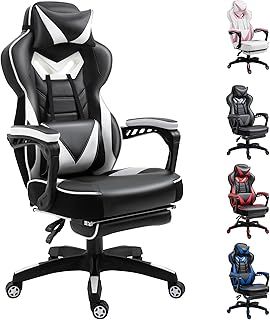 Vinsetto Computer Gaming Chair, Racing Desk Chair with Lumbar Support and Footrest, PU Leather Gamer Chair with Headrest and Swivel Wheels for Home, White