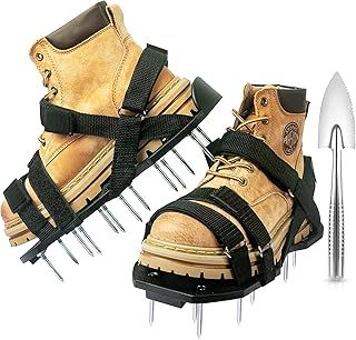 Lawn Aerator Shoes for Grass Aerator Spiked Shoes Free-Installation Aeration Shoes with Stainless Steel Shovel, Heavy Duty Spiked Aerating Sandals with 900D Straps for Patio Garden Grass Lawn
