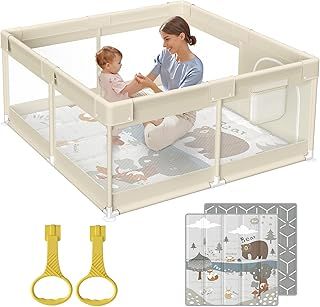 Playpen with Mat, 47x47inch Play Pen with Mat for Babies and Toddlers, Small Baby Pla ypen with Mat, Small Baby Playpen for Apartment, Play Yard for Babies