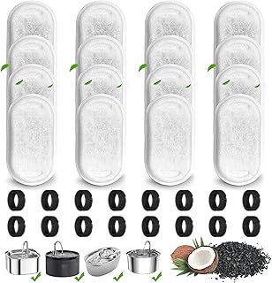 32PCS Cat Water Fountain Filter,Cat Drink Water Filter Sponge,Pet Fountain Filters Replacement for 108oz/3.2L (67oz/2L) Pet Water Fountain Filters with 16 Carbon Filters and 16 Foam Sponges