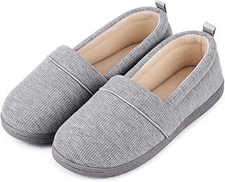 EverFoams Women's Memory Foam Comfort Knit House Shoes Light Weight Terry Cloth Loafer Slippers with Anti-Skid Rubber Sole