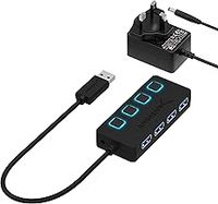 SABRENT Powered USB Hub, 4 Port USB 3.2x1 5Gbps, USB 3 Splitter, On/Off Switch LED Indicators, 68cm (2ft) Cable for PC, Laptop, iMac, MacBook (HB-UMP3)