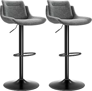 Bar Stools Set of 2 - PU Leather Height Adjustable Bar Stools with Backrest, Modern Swivel Kitchen Stools for Dining Room & Counter, Ergonomic Rotating Chairs with Wide Stable Base, Brown