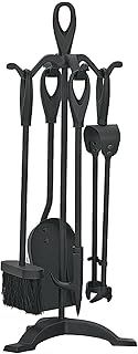 5 Pieces Companion Set Fireside Fire Tools Fireplace & Accessories Black and Brass (Black)