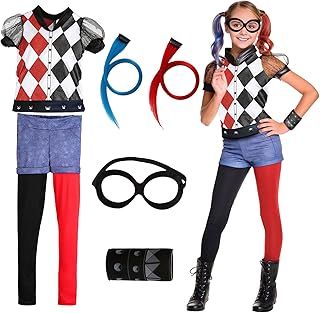 Quinn Costume Kids Lace Quinn Costume with Wigs Eye Mask for Halloween Cosplay