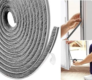 Draft Excluder, Draught Excluder for Doors, 10 Meters(L) x 9 mm(W) x 5mm(T) Self-Adhesive Brush Seal Strip Air Stopper for Doors, Window- Grey
