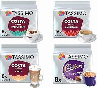TASSIMO COSTA Cappuccino/Latte/Americano/Cadbury (4 Packs Set = 40 Drinks)