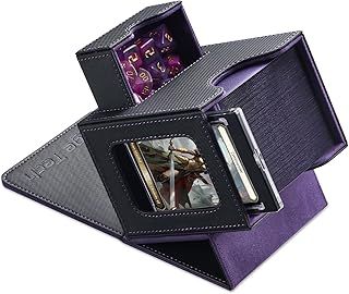 Mage Tech Commander Deck Box for MTG - Patented Design, Commander Display, Fits 100 Double-Sleeved Cards, 35pt Magnetic Card Holder & Dice Tray- Black/Purple