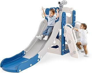 Garden Slide With Water Feature For Children,Kids Slide,Easy Set Up Playset for Indoor Outdoor Backyard, Easy to Store, Safe Toy for Toddler,Kids (5 and 1 blue gray)