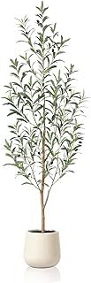 Fopamtri Artificial Olive Tree 150 cm Artificial Plants Indoor, Faux Olive Tree with Natural Wood Trunk and Lifelike Olive Leaves in White Planter for Home Bedroom Corner Garden (1 Pack)