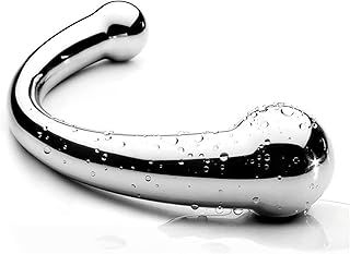 Double-Ended Dildo, G-spot Massage Anal Plug Stimulate Wand Fetish Dildo Solid Metal Curved Dual Ended Masturbation Sex Toy for Couple (M.11 oz)