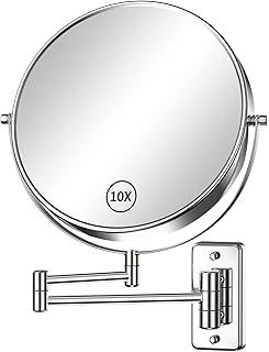 Gospire 9" Large Size Wall Mount Makeup Mirror with 1X/10X Magnification Double-Sided 360° Swivel Vanity Mirror, Chrome Polished Extendable Shaving Bathroom Wall Cosmetic Mirror for Men and Women