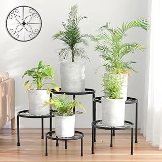 5 Pack Metal Plant Stands, Heavy Duty Flower Plant Pot Stands for Multiple Plant, Anti-Rust Iron Plant Pot Shelf, Decoration Plant Stand Racks for Home Indoor and Outdoor (Black)