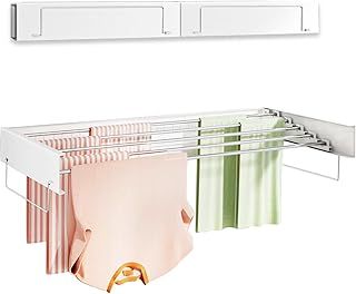 Vikaqi Wall Mounted Clothes Drying Rack 40 inches, Foldable Wall Mount Laundry Drying Rack Folding Indoor, Drying Rack Clothing Collapsible, Towel Drying Rack with Wall Template, 6 Rods, White