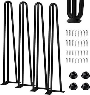 Thanaddo 71 cm Hairpin Furniture Legs with 2 Sizes Screws and 4pcs Floor Protectors Heavy Duty Solid Steel 3 Rod Table Legs Modern Home DIY Legs for Cabinet Bench Chair Coffee Table Desk, Black