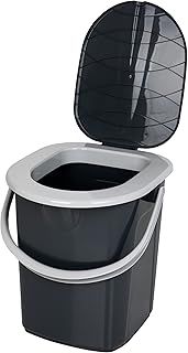BranQ - Home Essential 100% Recycled BPA Free Plastic Mobile Camping Toilet with Handle, 22 Litre Portable Toilet Max Load Capacity up to 120 kg, Eco Anthracite 37.5 x 34.4 x 37 cm (LxWxH)