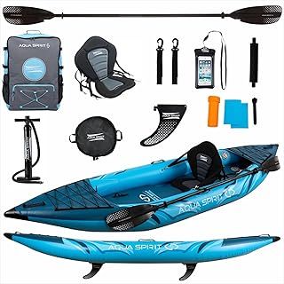 Aqua Spirit Inflatable Kayak Board | 10'5”/13’5” | 1 or 2 Person Complete Kayak Kit with Paddle, Backpack, Double-Action Pump and more accessories | Adult Beginners/Experts | 2 Year Warranty
