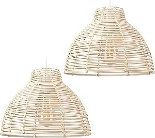 MiniSun | Modern Cream Wicker Basket Style Ceiling Light Shades | Pendant Lights, Home Décor & Improvement Essential | Set of 2