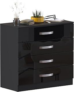 Vida Designs Hulio High Gloss 4 Drawer Chest Of Drawers, Black, 72 x 75 x 36 cm