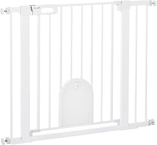PawHut 75-103 cm Pet Safety Gate Pressure Fit Stair w/Small Door Double Locking