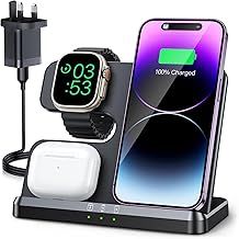 JARGOU Wireless Charger for iPhone/Apple Watch/AirPods, 3 in 1 Wireless Charging Station for iPhone 16 15 14 13 12 11 Pro Max, iWatch Charger for iWatch 10/9/Ultra/SE/8/7/6/5/4/3/AirPods Pro 4 3 2