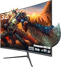 CRUA 32 Inch Curved Computer Monitor, Ultra-Thin Zero Frame, 75Hz/100HZ FHD 1920x1080p Desktop Monitor, Business Computer Monitors HDMI/VGA, Home Office Business PC Monitor(VESA100*100)