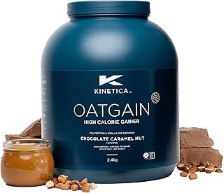Kinetica Sports OatGain Weight Gainer - Chocolate Caramel Flavour | 620 Cal, 47g Protein & 78g Carbs/Serve, 15 Serving/2.4Kg | Optimum Grass Fed Protein Supplement | High Calorie & Easy Mixability