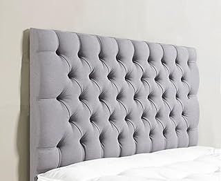 mm08enn Colchester 26" Tall Buttoned Headboard in Chenille Fabric 2FT6,3FT,4FT,4FT6,5FT,6FT (4ft6 Double, Light Grey)