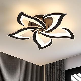 LED Ceiling Light, 60W 5400LM Modern Design Ceiling Lighting, 5 Lights Living Room Ceiling Light Acrylic Black Flower Fittings Ceilings for Bedroom, Kitchen, Dining Room 3000K Warm White