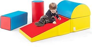 Kids Climb and Crawl Play Equipment, 5-Piece Baby Soft Foam Blocks, Toddlers Lightweight Activity Play Set for Climbing Crawling (Blue+Red)