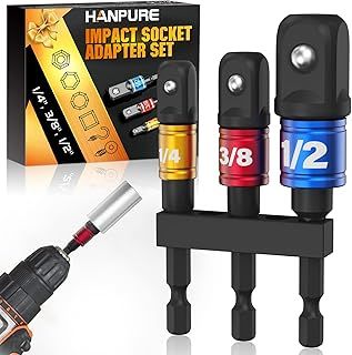 Impact Driver Socket Adapter Set - Extension Bit to 1/4 1/2 3/8 Inch Adaptor for Drill Impact Wrench, Screwdriver Converts to Socket Wrench Gifts for Men Dad Husband DIY Tools Stocking Fillers for Men