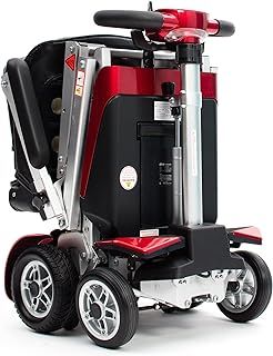 Drive Devilbiss Elite Auto Folding Electric Mobility Scooter/LED Front Headlight & USB Charging Port - Striking Design, Metallic Silver Finish, & Light-Up LCD Screen for Smooth Riding - Red