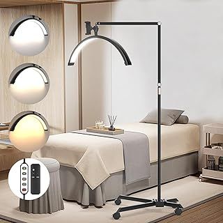 Lash Light for Eyelash Extensions, 45W 24 Inch Dimmable LED Lash Lamp, Rotating Half Moon Floor Lamp for Nail Tech, Beauty, Tattoo Artists, Esthetician Half Moon Light