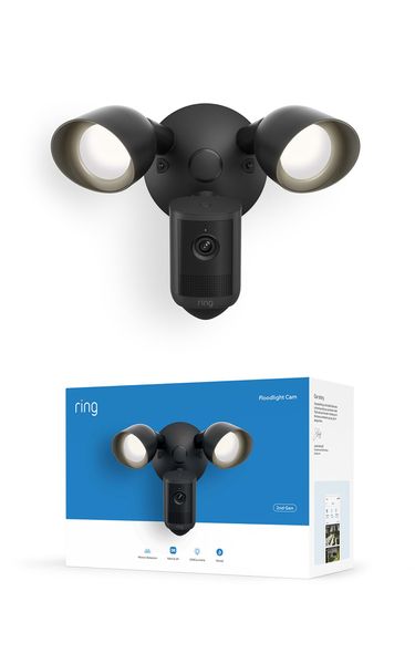 Ring Floodlight Cam, Wired (newest gen), Wide-Angle Retinal 2K Video, 6x Enhanced Zoom, Ultra-Bright Floodlights, 30-day free trial of Ring Subscription Plan, Black