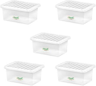 Plastic Storage Boxes Crystal Clear 11L Box & Lid Home Office Stackable Nestable - Pack of 5