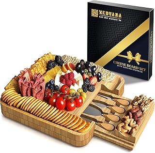 Cheese Board Gift Set with 4 Piece Knives, Charcuterie Boards, Cheese Platter for Women, House Warming & Wedding Gifts