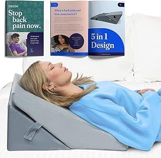 Orthopedic Bed Wedge Pillow 5-in-1 | Memory Foam Folding Support Pillow | Adjustable for Sitting, Reading, Back Pain, Leg Pain, Heartburn, Acid Reflux, GERD, Snoring | Washable Cover