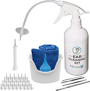 Ear Wax Removal Tool by Tilcare - Ear Irrigation Flushing System for Adults & Kids - Perfect Ear Cleaning Kit - Includes Basin, Syringe, Curette Kit, Towel and 30 Disposable Tips
