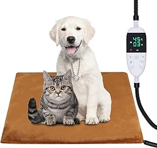 Pet Heating Pad,Adjustable Dog Heating Pad with Timer and 30-60℃ Temperature,Pet Indoor Heating Blanket for Cat Dog with Chew Resistant Cord,Long-Time Working Electric Pet Heated Mat(S)