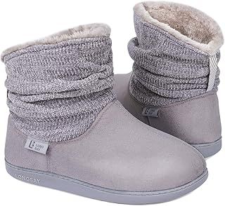 LongBay Ladies' Warm Chenille Knit Bootie Slippers Women's Comfy Suedette Fluffy Faux Fur Memory Foam Boots House Shoes