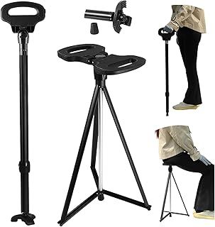 PLOGGING Walking Stick Portable Folding Walking Sticks for Adults Sturdy Tripod Seat Cane Lightweight Walking Cane for Elderly Outdoor Travel